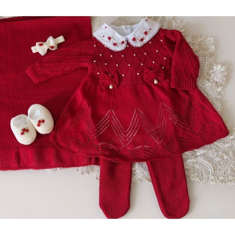 Saída de Maternidade de Luxo em Tricot. Saida Vestido Vermelho