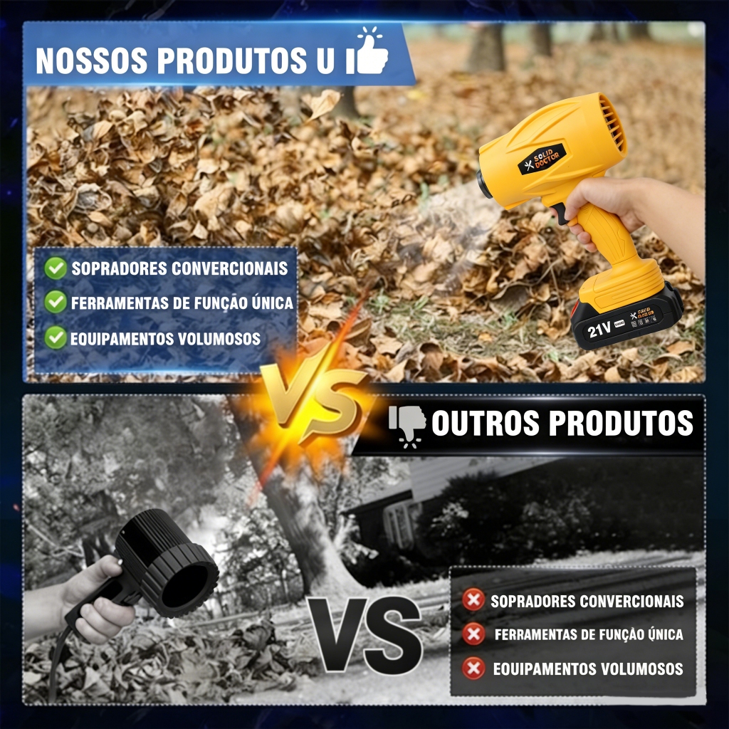 Soprador de Ar Turbo Portátil 21V 2 Baterias bivolt | 1050W, 50000RPM | Remove Folhas e Pó