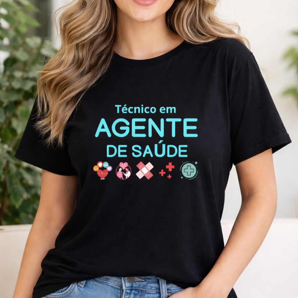 Camiseta Técnico em Agente de Saúde Camisa Feminina Algodão Estampada em Oferta na Shopee