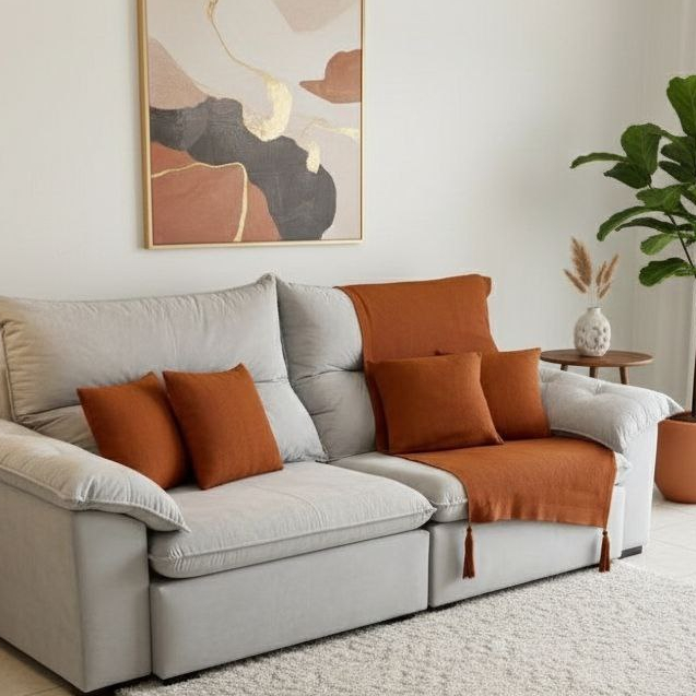 Kit Peseira Manta Tricot  mais 2 Capas Almofada Tricô  Transforme Seu Quarto, Sofá ou Poltrona em Espaço Aconchegante!