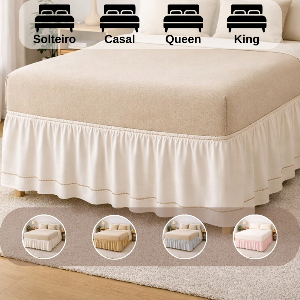 Saia Box Algodão Solteiro Casal Queen King Size Ponto Palito Faixa Gringa Ajustável Toque Macio em Oferta na Shopee