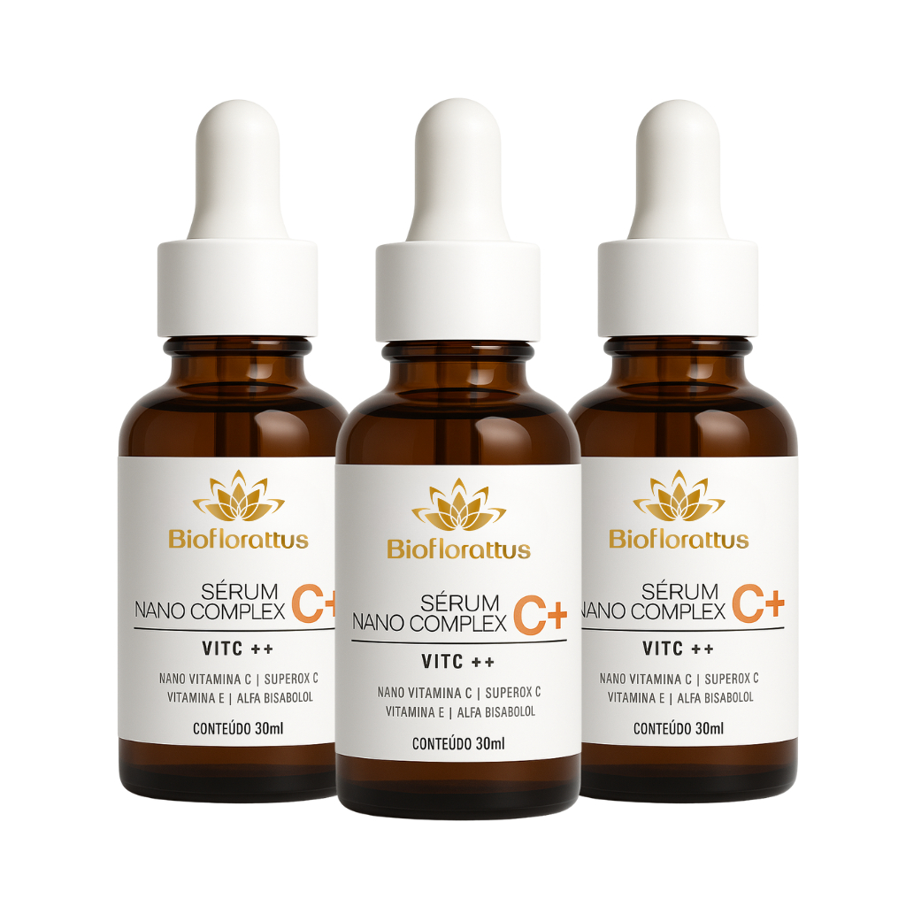 Kit 3 Sérum Facial Vitamina C Clareador, Antioxidante, Reduz Manchas e Ilumina a Pele – Bioflorattus