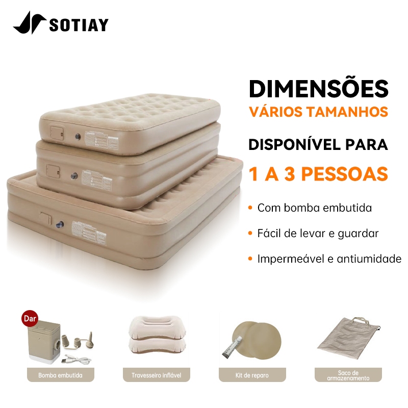 Sotiay Cama Colchão Inflável Casal,Queen/Solteiro, com Bomba Embutida + Bolsa