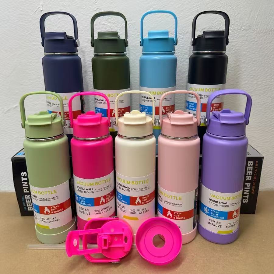 Garrafa térmica inox 350ml/600ml/800ml, bico duplo com capa protetora de silicone em Oferta na Shopee