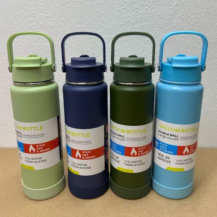 Garrafa térmica inox 350ml/600ml/800ml, bico duplo com capa protetora de silicone
