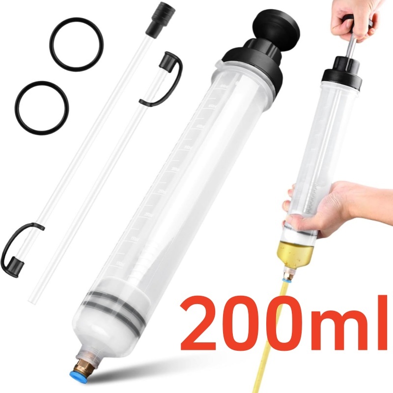 Seringa 200ml para extrair fluidos combustivel com mangueira