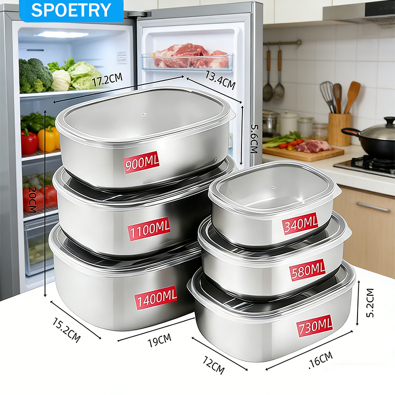 Kit 6 Pote Marmita Aço Inox Lancheira Portátil 340ml a 1400ml Marmita Acampamento ao Ar Li...