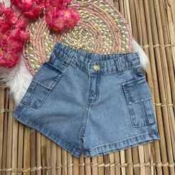 SHORTS INFANTIL JUVENIL CARGO JEANS MENINAS