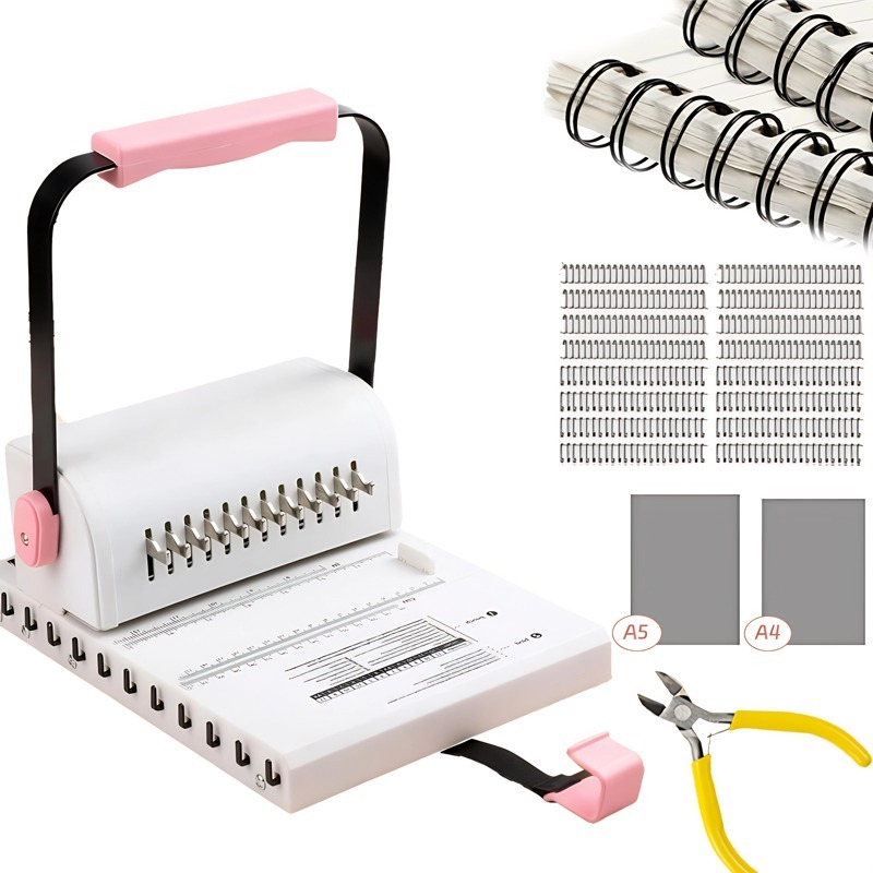 Encadernadora Perfuradora Manual A4 com 12 Furos e 16 Espirais para Escritório e Artesanato