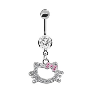 Umbigo Piercing Umbilical  Joia  com Cabeça de  Gato  Pingente   Zircônias 316L Aço cirúrgico em Oferta na Shopee