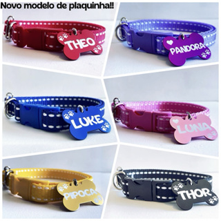 Coleira para cachorro com plaquinha de identificação personalizada em Oferta na Shopee
