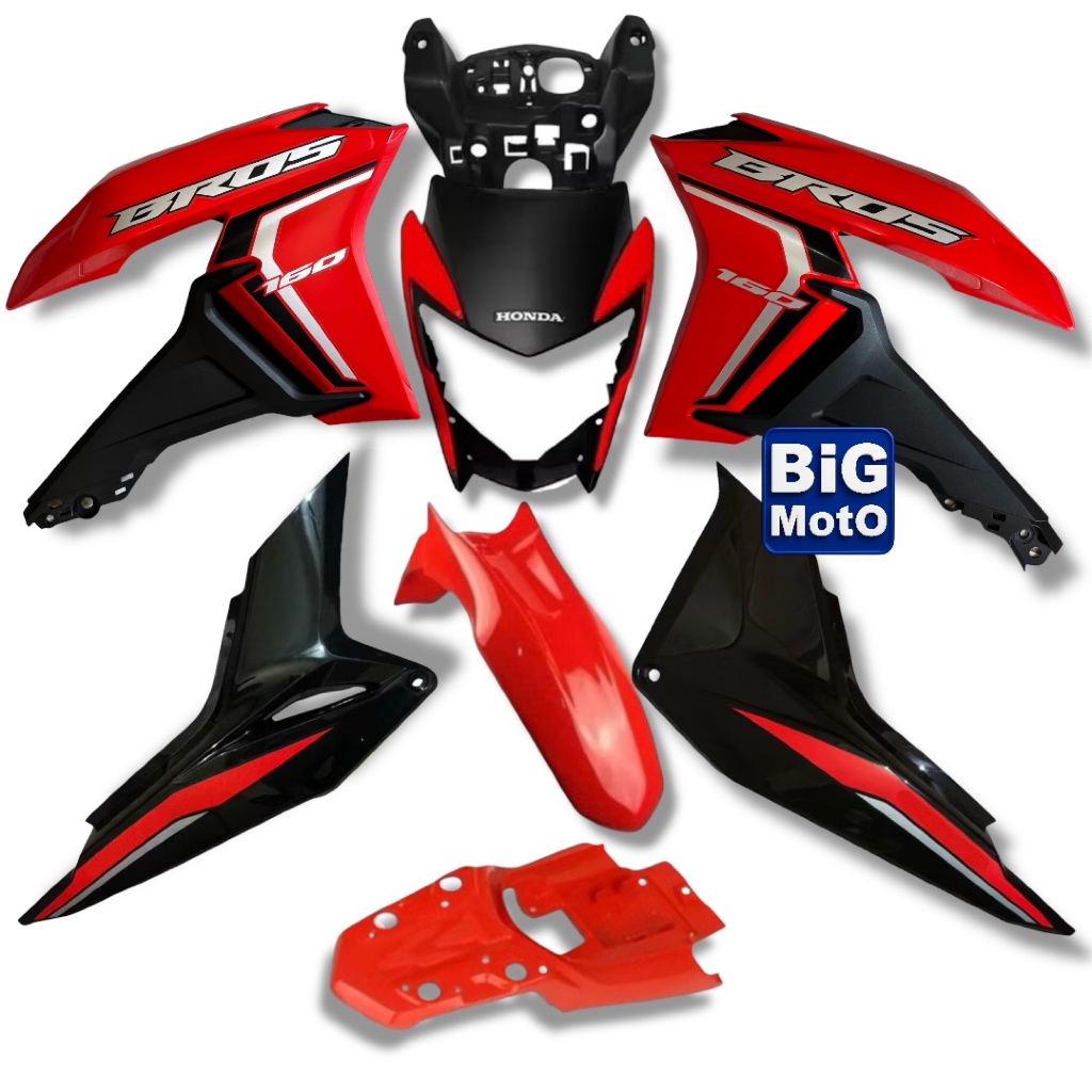 Kit Carenagem Bros 160 2024 Vermelho-Frente com aranha+Aba tanque com Complemento+Tampa Lateral+Paralama+Rabeta central em Oferta na Shopee