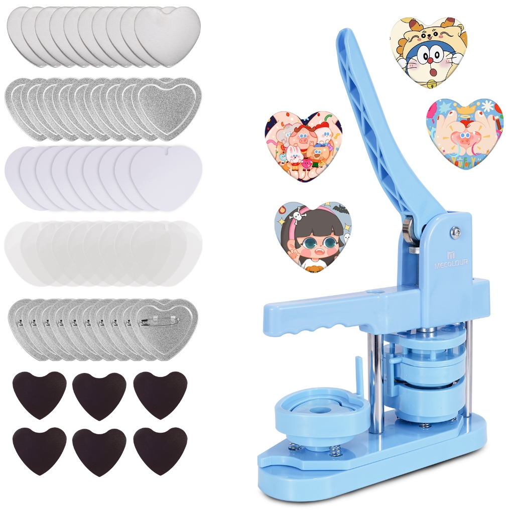 MECOLOUR 57x52mm Conjunto De Máquina Para Fabricar Crachás Giratórios Em Forma De Coração ,100 pcs Consumíveis