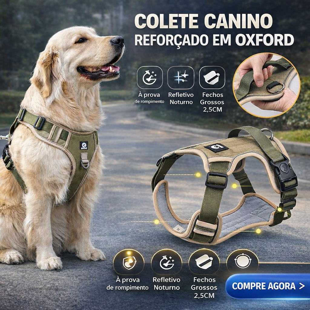 Colete com Pega Coleira Peitoral Para Cachorro Cães Médios Grande Refletivas Ajustáveis De Estimação