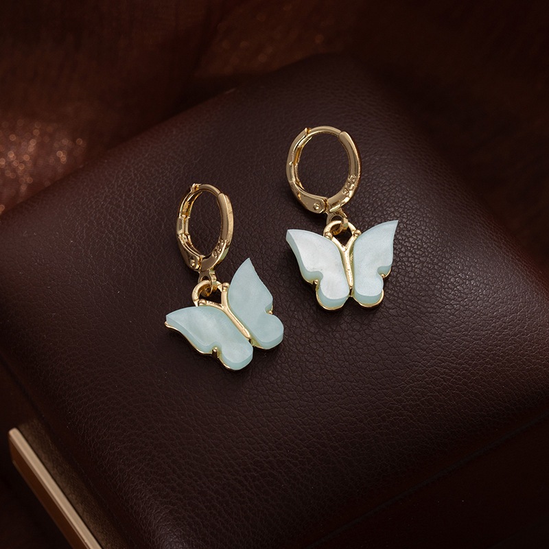 Brinco de Argolinha Borboleta Azul banho de ouro De Luxo Chique Design Para Mulheres Elegantes