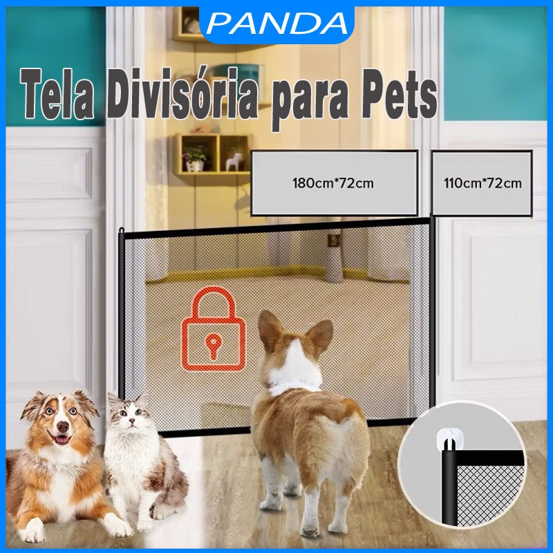 Grade Divisória para Pets Universal Cães Gatos com Ganchos Instalação sem Furos e Removível 180*72CM