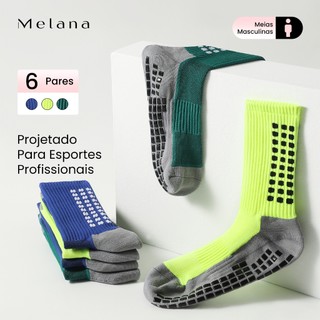 Melana Kit 6 Pares Meia Antiderrapante Desportivas Alta Qualidade Meias Futebol Esportivas Algodão Meia Masculina