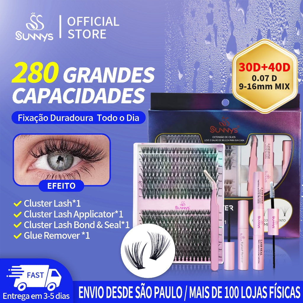 SUNNYS DIY Kit Cílios Postiços 280 Fios Mix 30D+40D Cola Removedor Aplicador Profissional