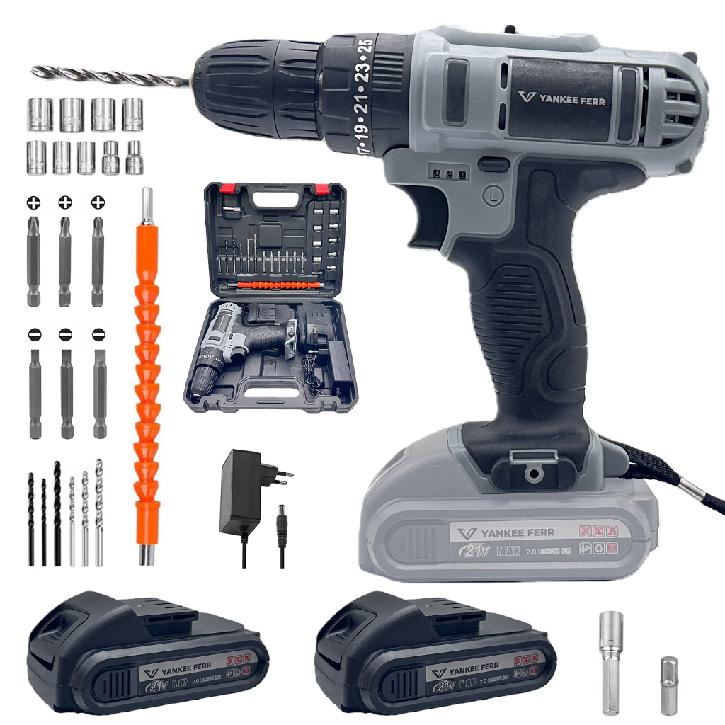 Kit Parafusadeira Furadeira Sem Fio Impacto Com 2 Baterias 21V Maleta e Acessórios Completo em Oferta na Shopee