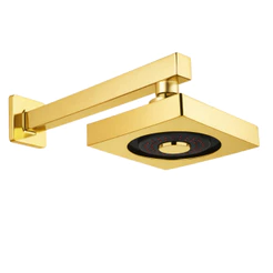 Ducha Chuveiro Autolimpante Dourado Gold Quadrado Aquecedor a Gás ou Solar Cabeça Articulável Luxo