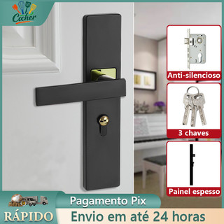 Fechadura de porta preta, sem necessidade de modificar o furo, maçaneta de porta silenciosa e antiga