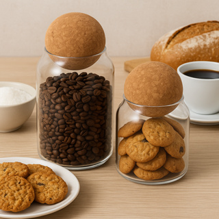 Pote De Vidro  Tampa Esfera De Rolha Cortiça Condimentos Organizador 450ML OU 700ML em Oferta na Shopee