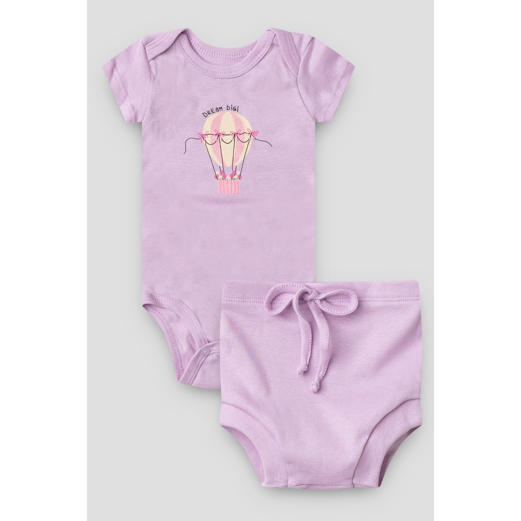 Conjunto de Bebê com Body Curto e Tapa Fralda Lilas Balao em Oferta na Shopee
