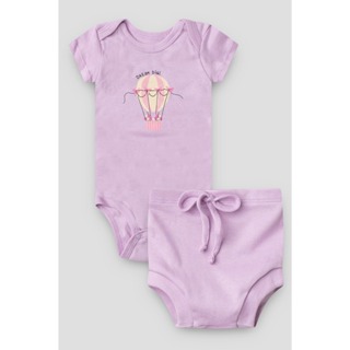 Conjunto de Bebê com Body Curto e Tapa Fralda Lilas Balao em Oferta na Shopee