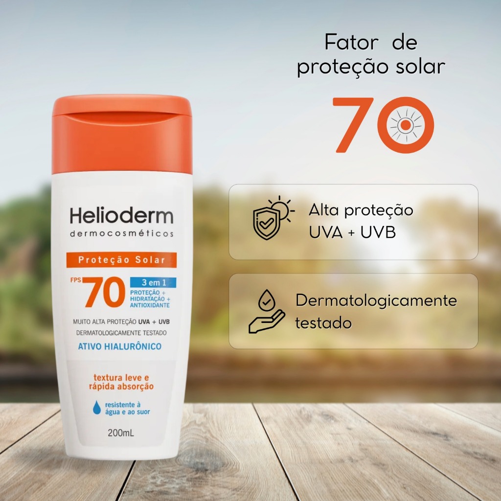 Protetor Solar Helioderm FPS 70 200ml - Proteção Prolongada e Hidratação Intensa