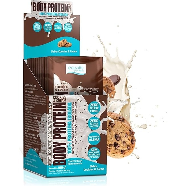 Suplemento Proteico Equaliv Body Protein Sabor Cookies & Cream Com 10 Sachês De 18g