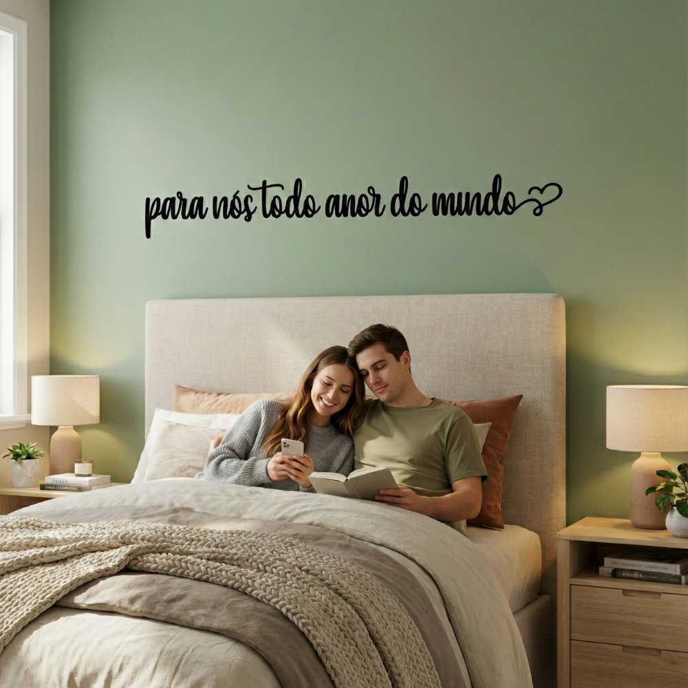Frase decorativa de parede " para nos todo amor do mundo " mdf preto