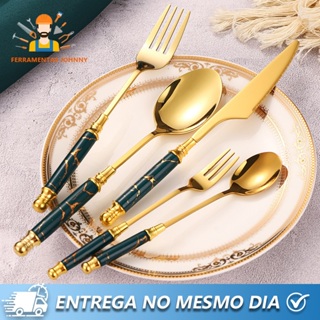 Kit 24 peças Talheres Colher Garfo Faca Luxo Linha Ouro para uso doméstico, banquetes e ocasiões festivas em Oferta na Shopee