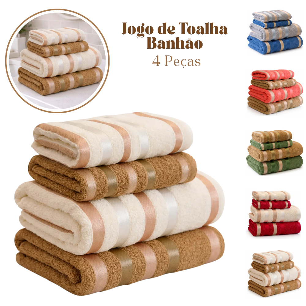 Jogo de Toalha Gigante Banhão e Rosto 4 Peças 100% Algodão Ótima Absorção Felpuda Macia Colore