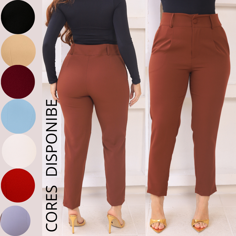 Calça Feminina de Alfaiataria Premium – Cintura Alta, Bolsos, Pinças, Tecido de Qualidade em Oferta na Shopee