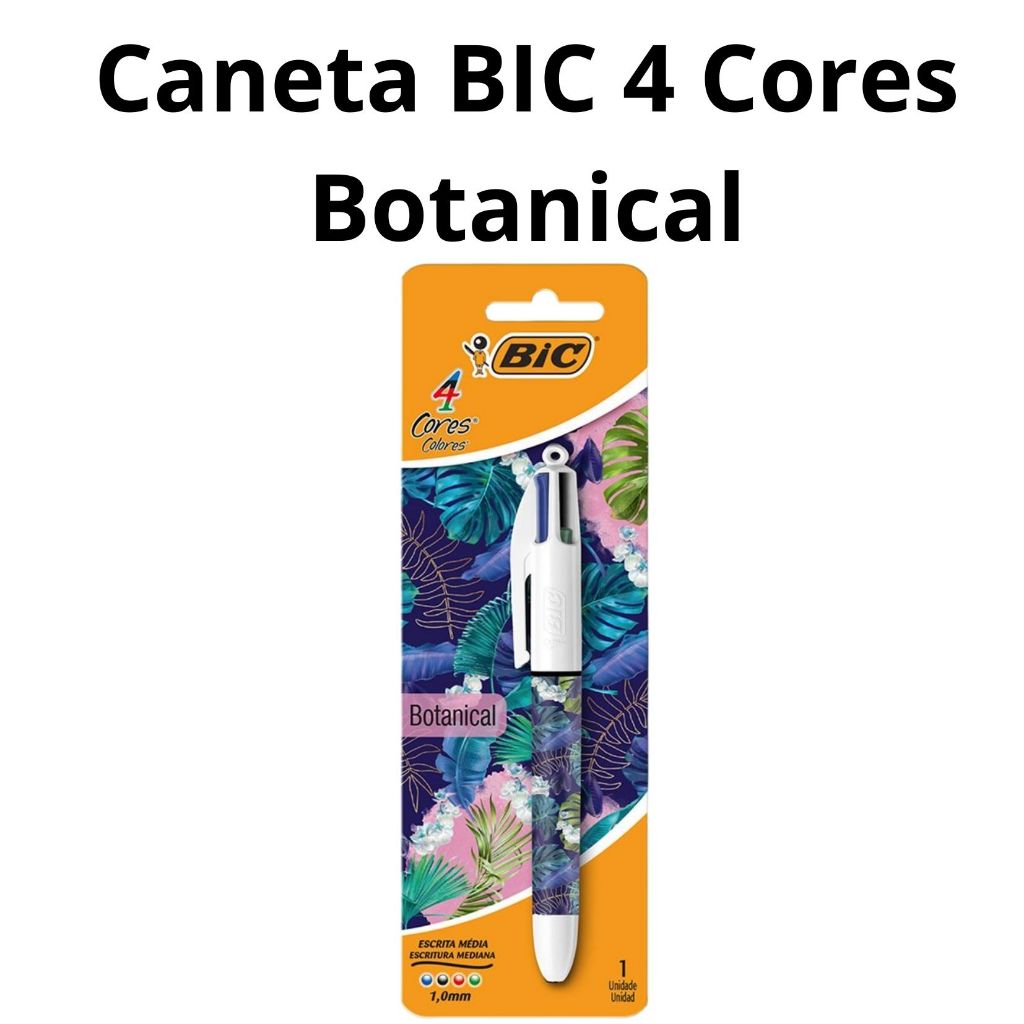 Caneta BIC 4 Cores Original com acabamento Botanical Floral