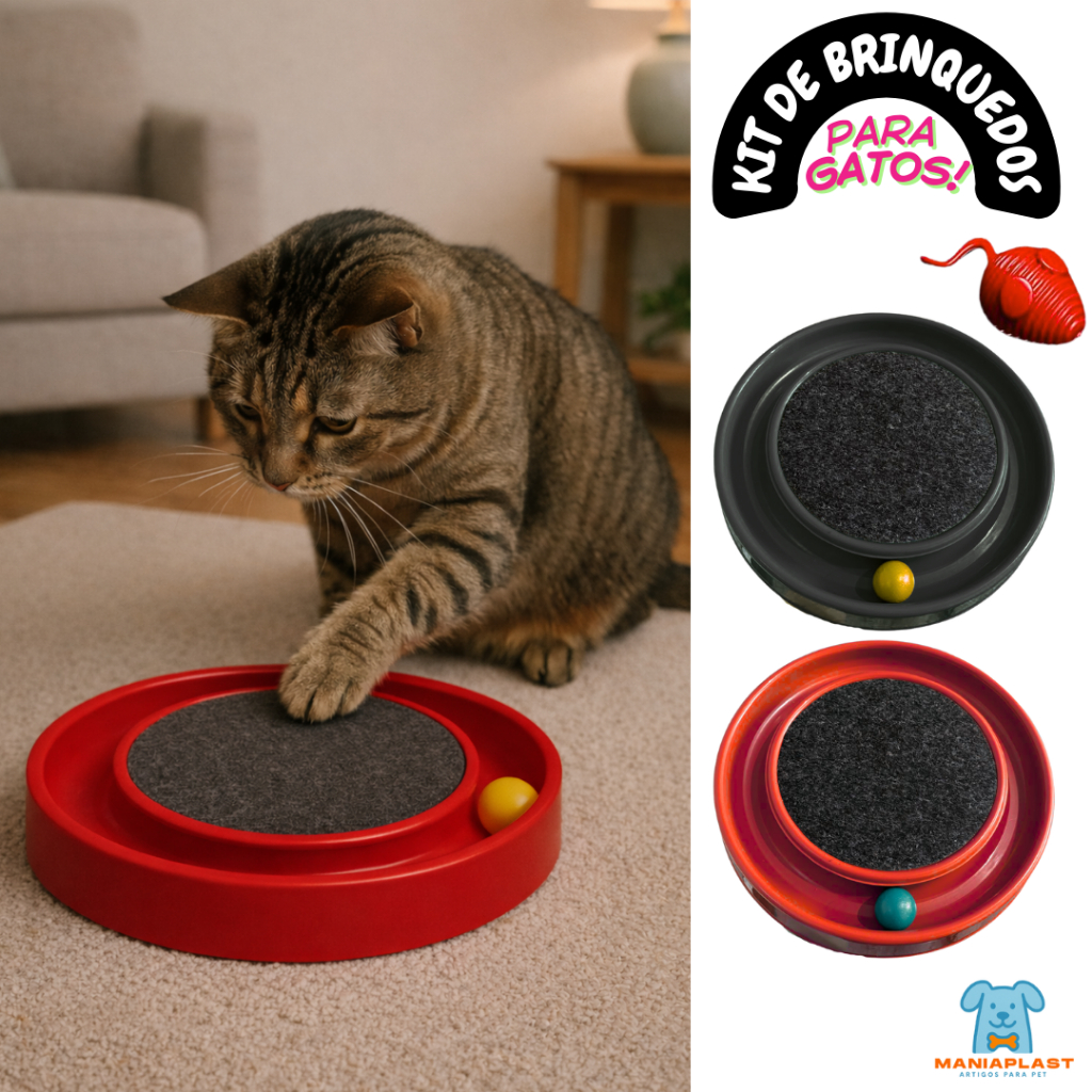 Kit Brinquedos para Gatos Arranhador Redondo com Bolinha Interativo + Ratinho - Especial 2 em 1 em Oferta na Shopee