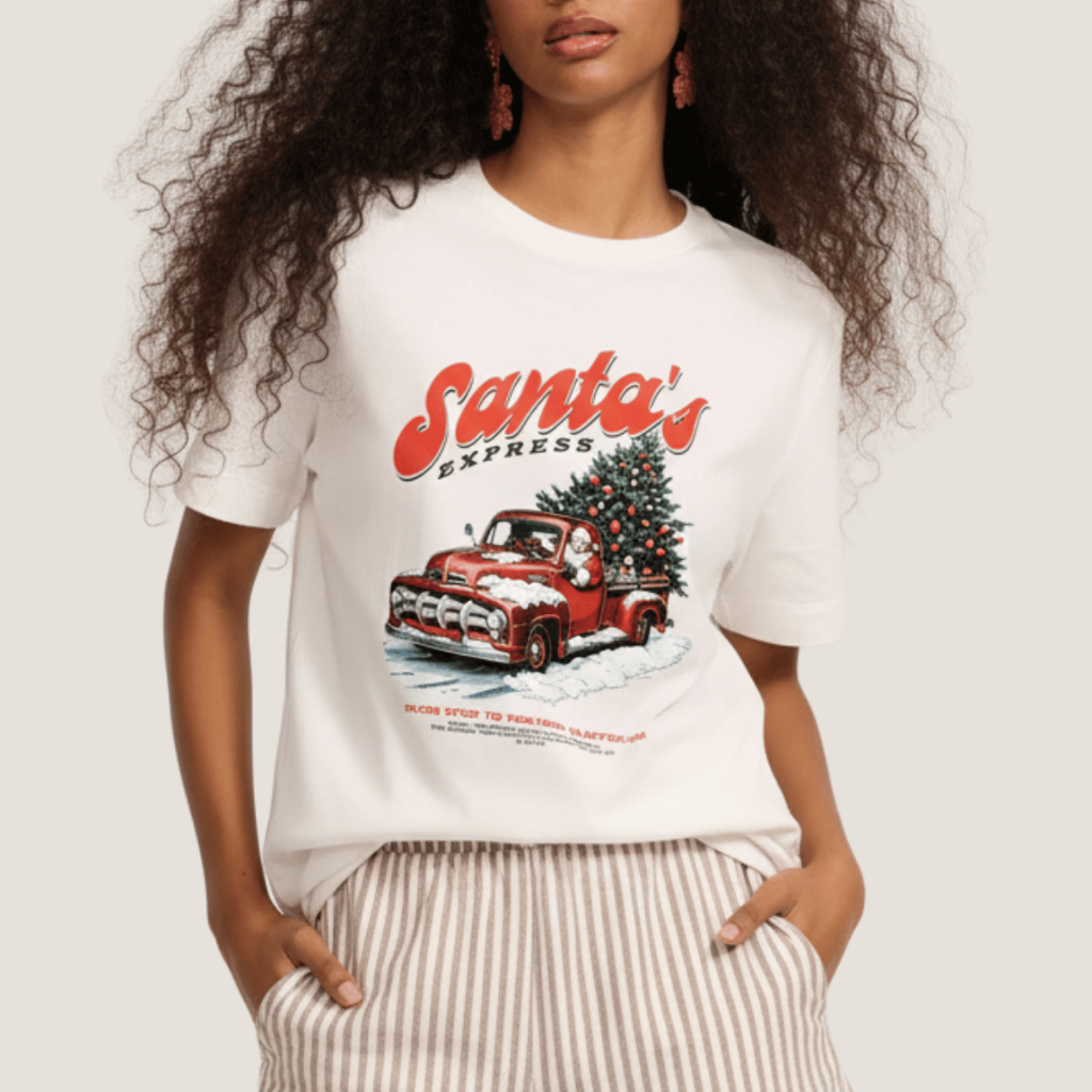 Camiseta Natalina Santas Express Natal Clássico Vintage Em Algodão 100% Estampa Premium