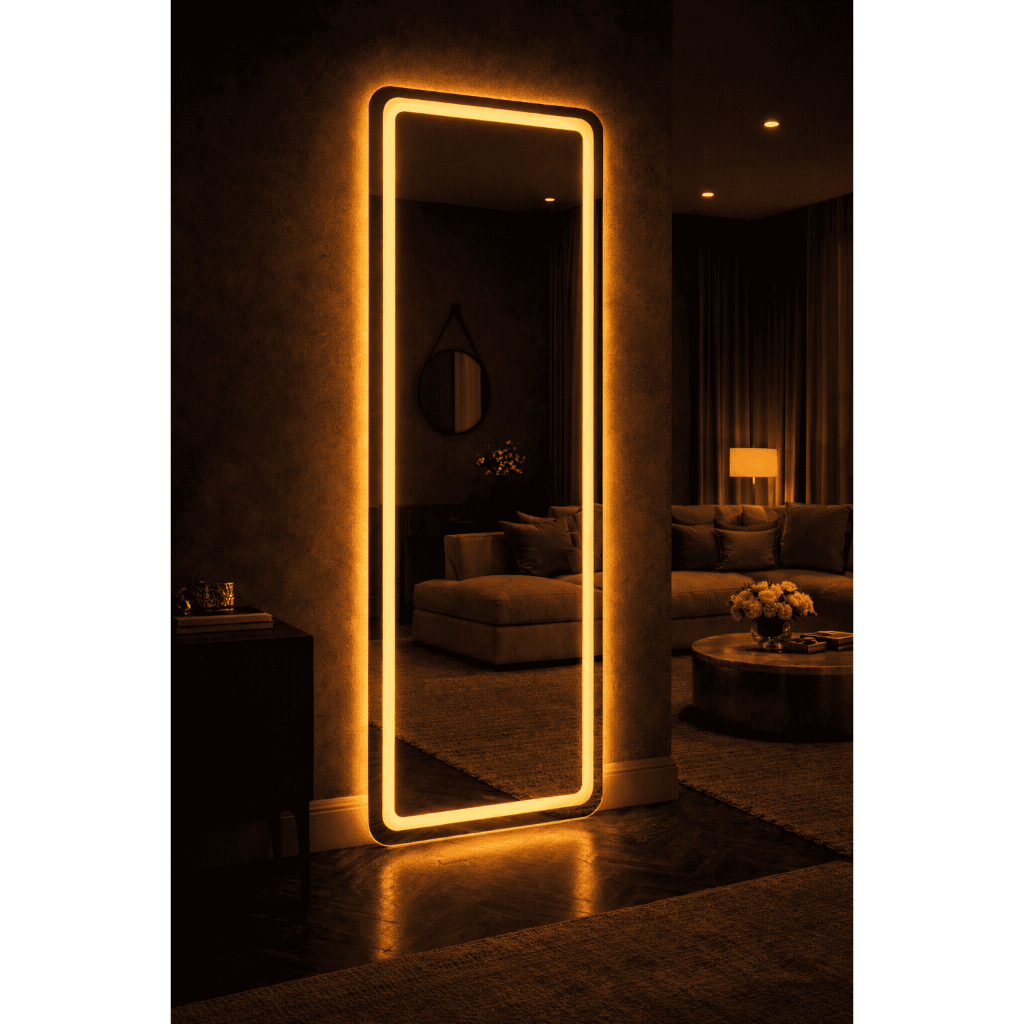 Espelho Retangular Led Jateado Bivolt Decorativos Luxo Quente_3000K Branco_6000K e Neutro_4000k Closet