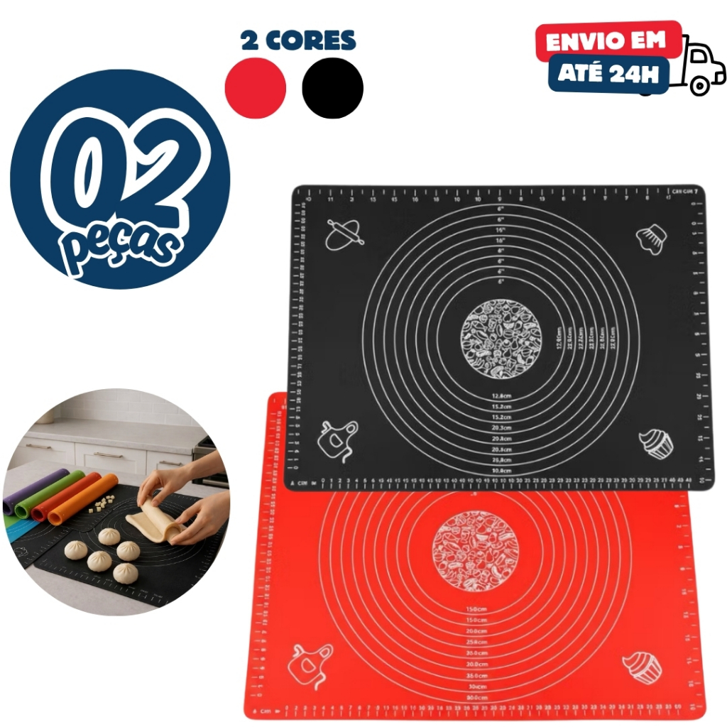Kit 02 ou 01 Tapete De Silicone Culinário Antiaderente Para Abrir Massa Confeitaria em Oferta na Shopee