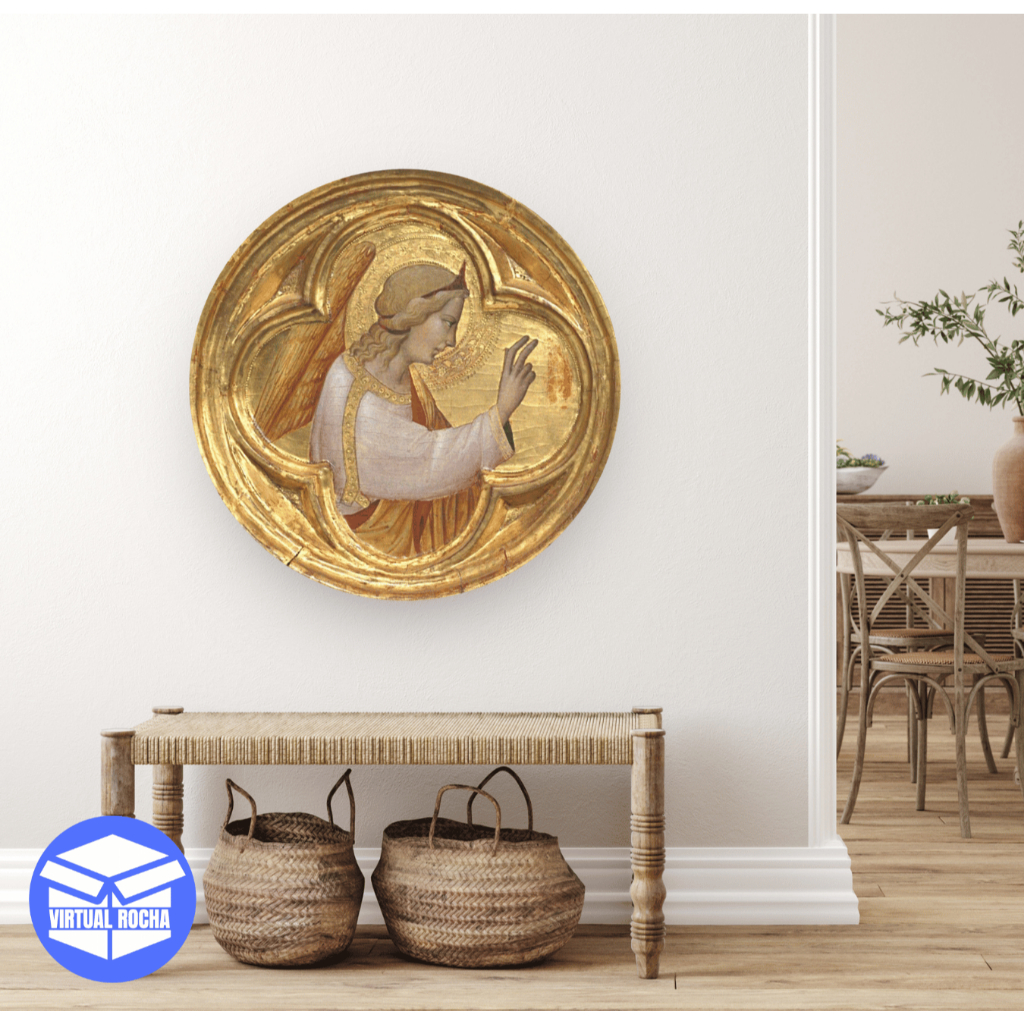 Placa Quadro Decorativo Pintura Redonda Obra de Arte Pintor Arcanjo Gabriel