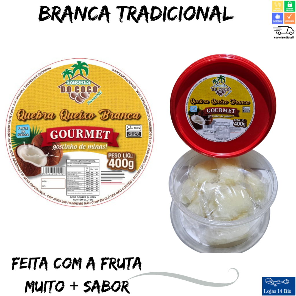 Quebra Queixo Cocada Branca Gourmet Tradicional  400g Sabores do Coco