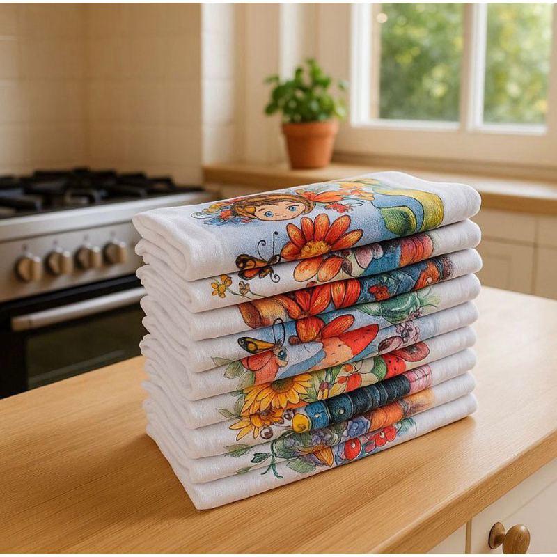 Kit 5 / 10  / 15 Panos de Prato copa estampado Pé de Galinha estampas variadas em Oferta na Shopee