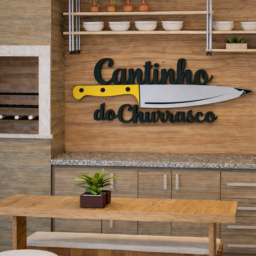 Placa Decorativa Cantinho Do Churrasco para Churrasqueira Área Gourmet com Acrílico Espelhado Home