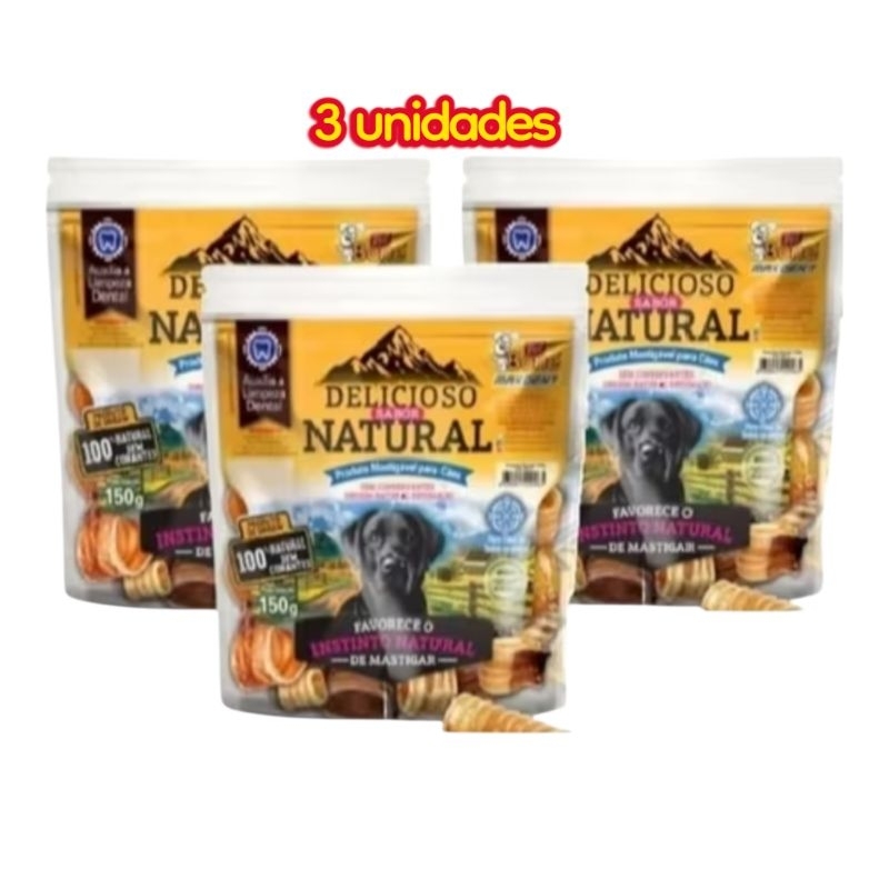 TRAQUÉIA BOVINA NATURAL PARA CÃES MORDER KIT 3 PACOTES 150G TOTAL 450G