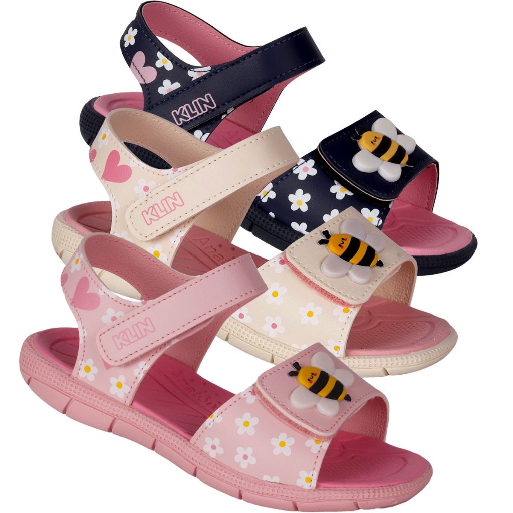 Sandália Papete Klin Infantil Menina Abelhinha Anatômica Velcro Calce Fácil Confortável Original