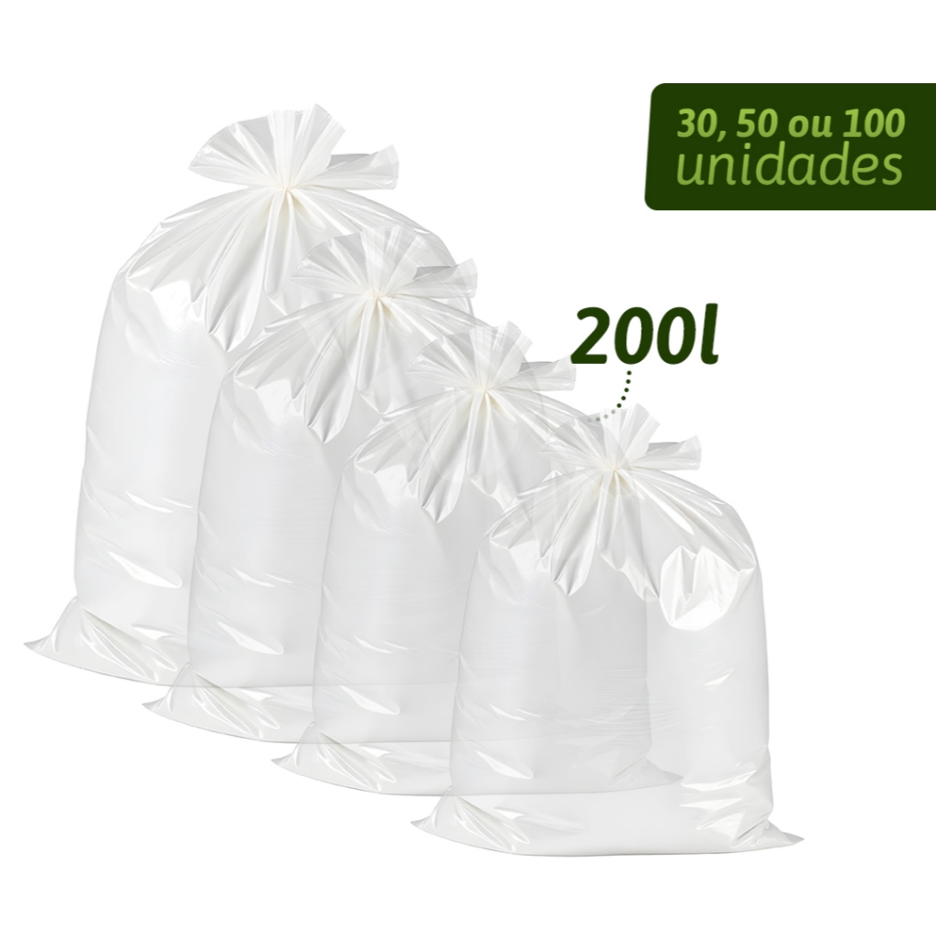Kit Sacos De Lixo Transparente 200 Litros 30 50 100 Unidades Reciclável Resistente Reforçado em Oferta na Shopee