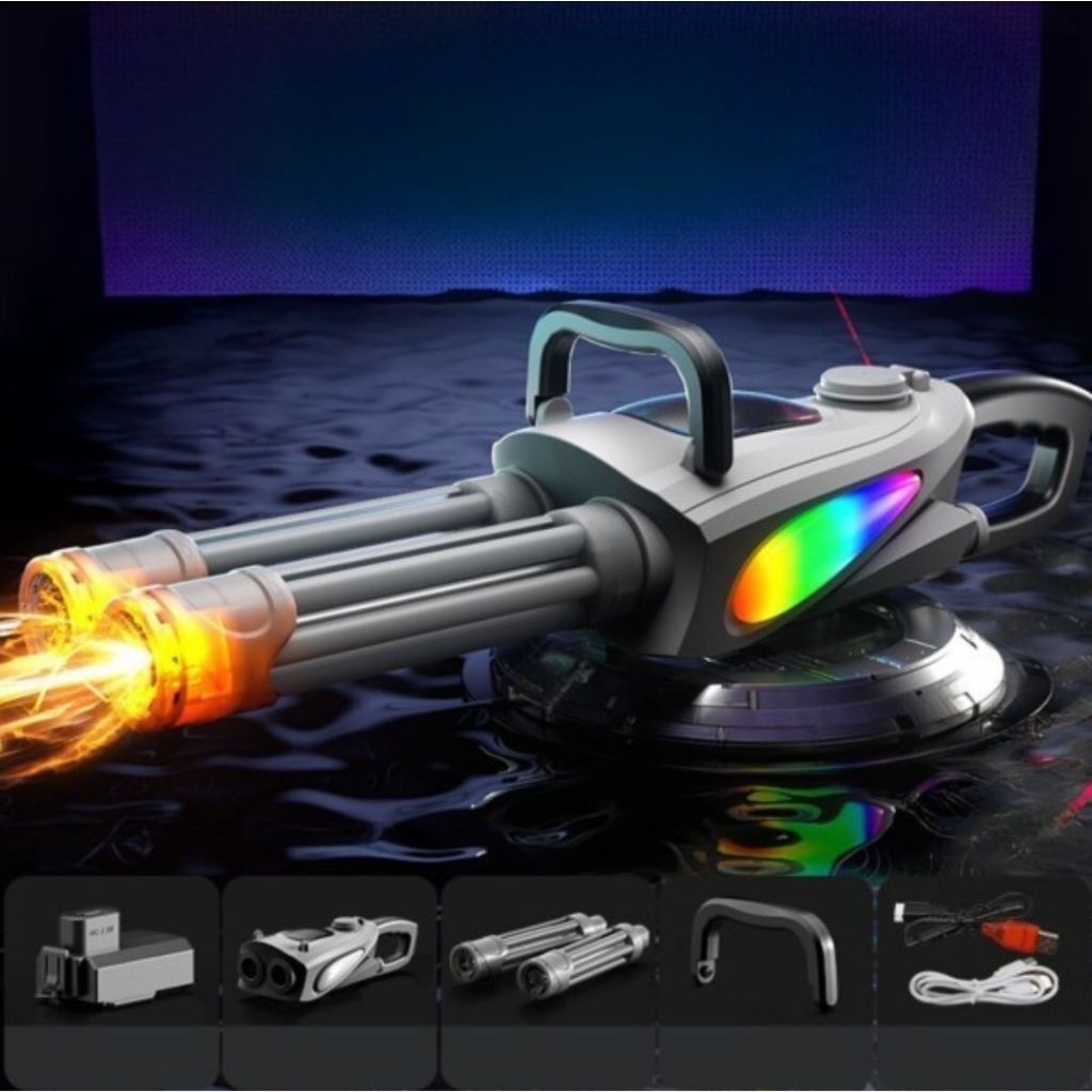 Arma Elétrica Lançadora De Água Minigun Cano Duplo Cinza