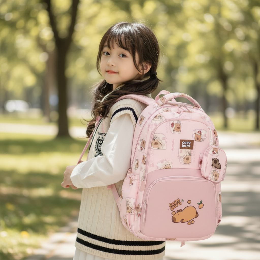 Mochila Escolar Infantil Capivara Poá Cute Estilo Kawaii com Design Fofo Exclusivo para criancas
