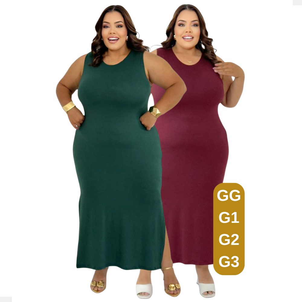 KIT 2 Vestidos Longo Plus Size Luxo Festa Com Fenda Lateral