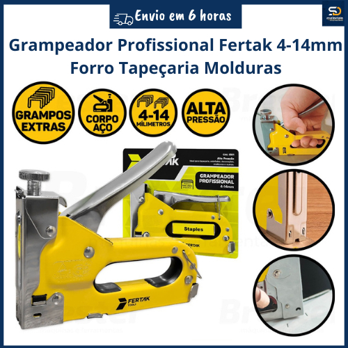 Grampeador Alta Pressão Profissional Fertak Forro Pvc Tapeçeiro Molduras 4-14mm em Oferta na Shopee